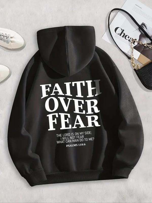 Women's Slogan Print Drop Shoulder Hoodie, Fashion Casual Drawstring Pocket Hooded Sweatshirt for Daily Holiday Outdoor...