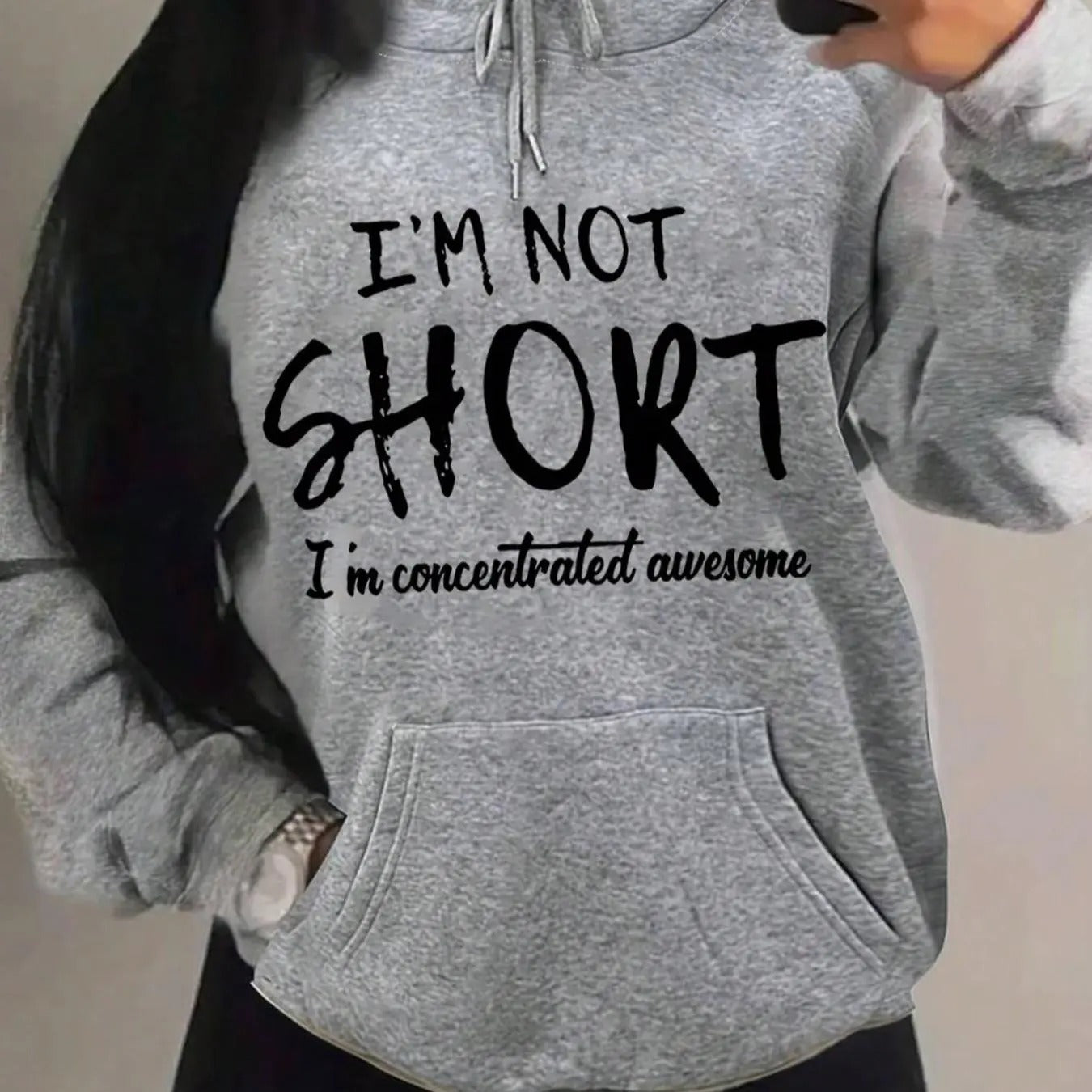 Women's Slogan Print Drop Shoulder Warm Hoodie, Fashion Casual Drawstring Pocket Hooded Sweatshirt for Daily Holiday...