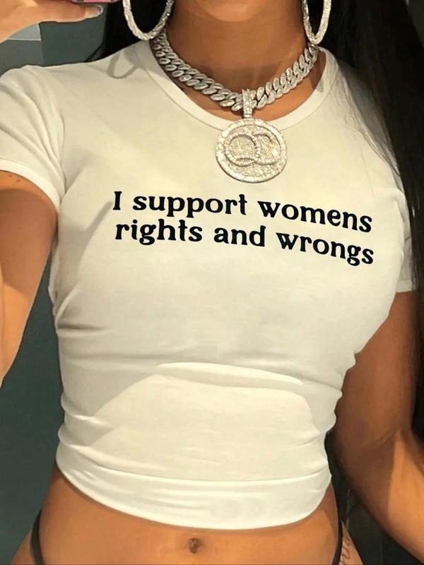 Women's Slogan Print Round Neck Crop Tee, Vintage Trendy Casual Short Sleeve T-shirt for Daily Wear, Ladies Summer Outfit...