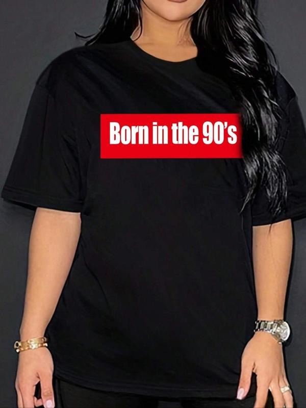 Women's Slogan Print Round Neck Graphic Tee, Vintage Trendy Casual Short Sleeve T-shirt for Daily Wear, Ladies Summer...