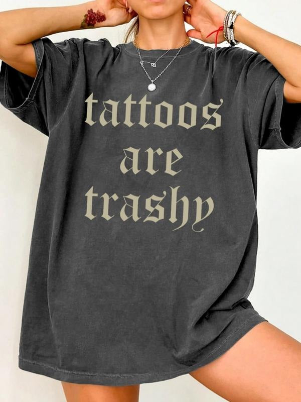 Women's Slogan Print Round Neck Short Sleeve T-Shirt, Casual Fashion Tee for Daily Wear & Outdoor Activities, Summer...