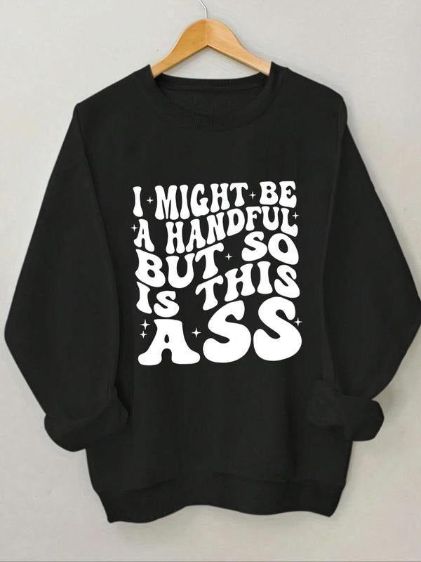 Women's Slogan Print Round Neck Sweatshirt, Fashion Casual Crew Neck Long Sleeve Pullover for Daily Outdoor Wear, Ladies...