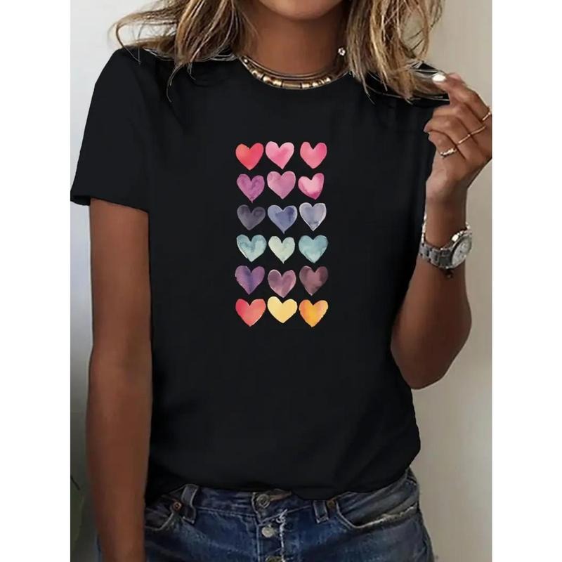 Women's Soft Casual T-Shirt with Heart Print