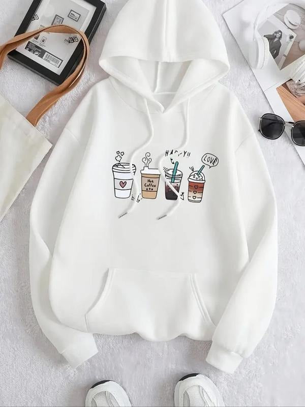 Women's Star & Letter Print Drawstring Hoodie, Casual Long Sleeve Kangaroo Pocket Hooded Sweatshirt for Fall & Winter,...