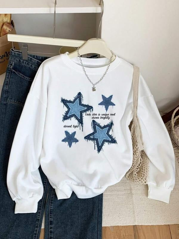 Women's Star Print Pullover Sweater, Casual Long Sleeve Sweatshirt, Fashionable Comfortable Female Clothing, Perfect for...