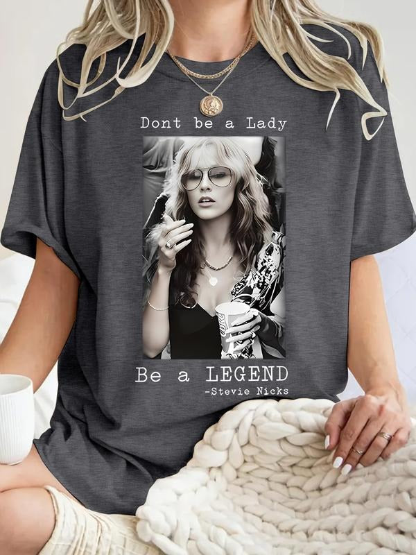 Women's Stevie Nicks Print Casual Summer Top, Round Neck Short Sleeve T-Shirt, Comfortable Breathable Tshirt Fit S-Xxl,...
