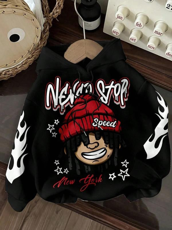 Women's Streetwear Hip-Hop Graphic Hoodie, Casual Loose-Fitting Sweatshirt for Fall & Winter, Warm Daily Wear for Work...