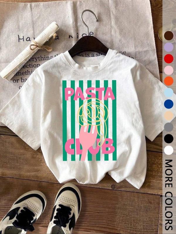 Women's Striped & Letter Print Round Neck Tee, Casual Short Sleeve Crew Neck T-Shirt for Summer, Fashion Women's Top for...