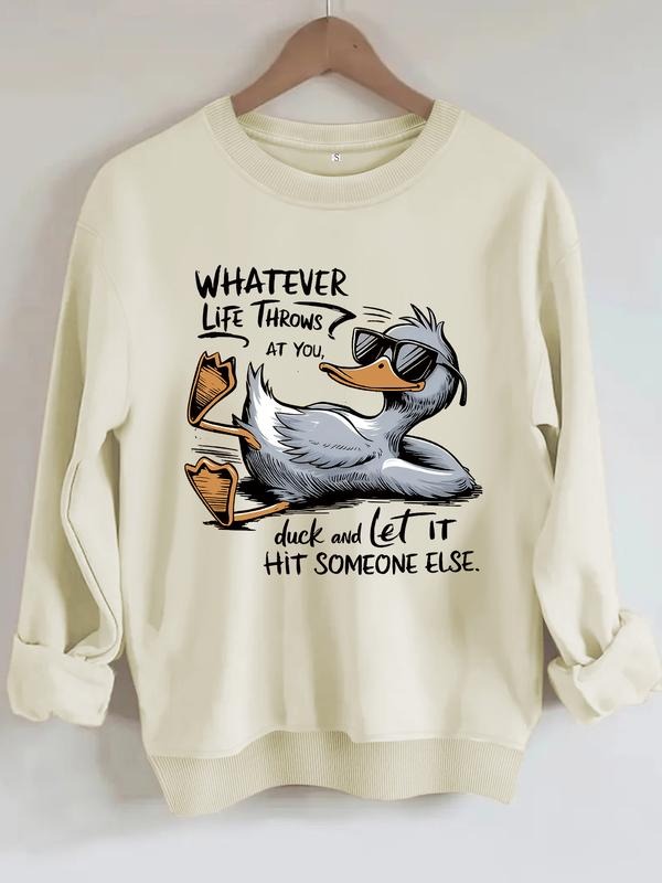 Women's Stylish Duck Graphic Round Neck Sweatshirt, Casual Fitted Pullover, Medium Stretch, All-Season Comfort T-Shirts,...