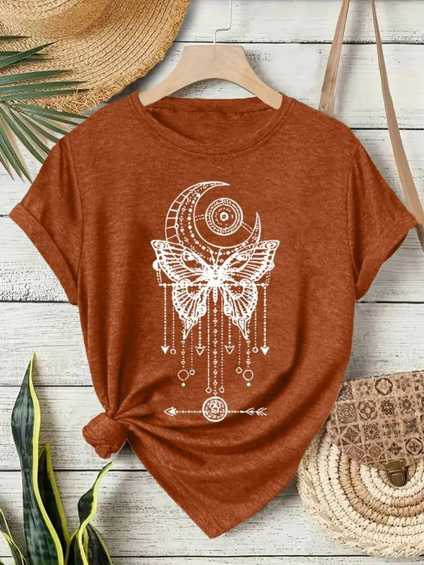 Women's Summer Casual Butterfly Print T-Shirt, Round Neck Short Sleeve Top, Comfortable Breathable Fashion Tee, S-Xxl...