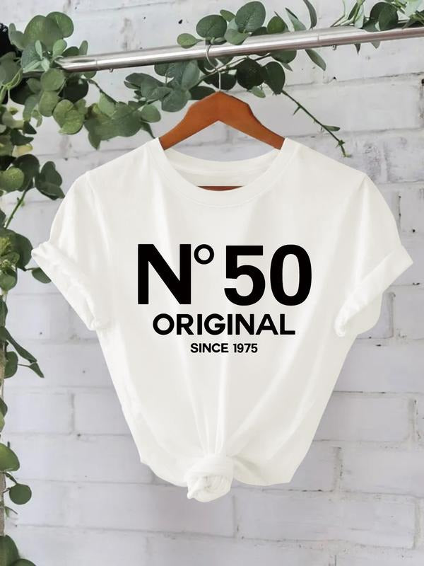 Women's Summer Casual Fashion Letter Print Round Neck Short Sleeve T-Shirt, Comfortable Breathable Fitted Top, S-Xxl...