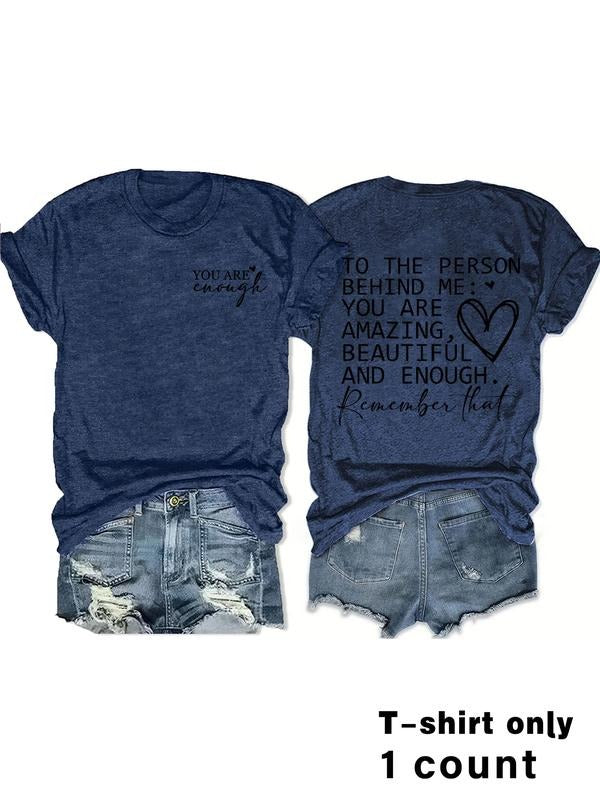 Women's Summer Casual Fashion Letter Print Round Neck Short Sleeve T-Shirt, Comfortable Breathable Fitted Top, S-Xxl...