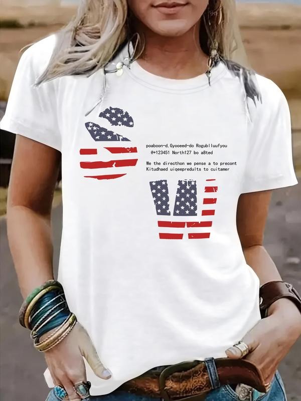 Women's Summer Casual Fashion Letter Print Round Neck Short Sleeve T-Shirt, Comfortable Breathable Fitted Top, S-Xxl...