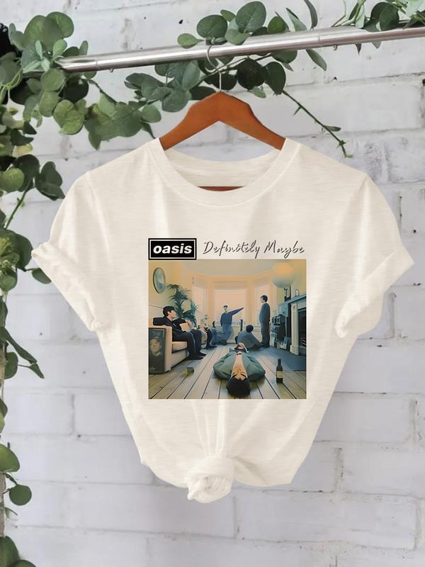 Women's Summer Casual Fashion Letter Print Round Neck Short Sleeve T-Shirt, Comfortable Breathable Fitted Top, S-Xxl...