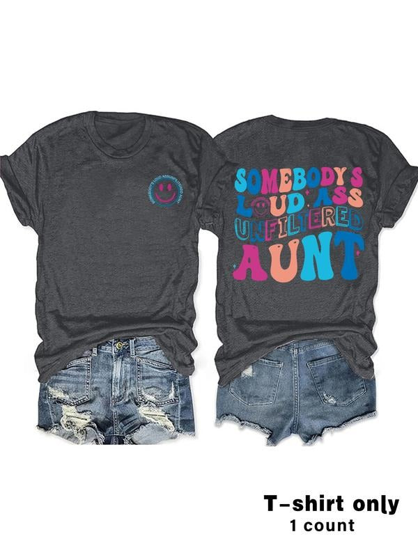 Women's Summer Casual Fashion Letter Print Round Neck Short Sleeve T-Shirt, Comfortable Breathable Fitted Top, S-Xxl...