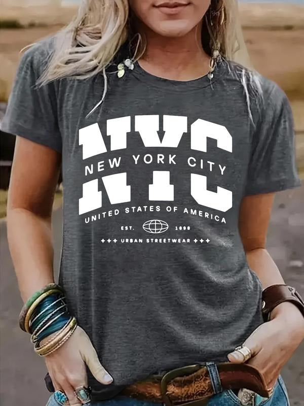Women's Summer Casual Fashion Letter Print Round Neck Short Sleeve T-Shirt, Comfortable Breathable Fitted Top, S-Xxl...