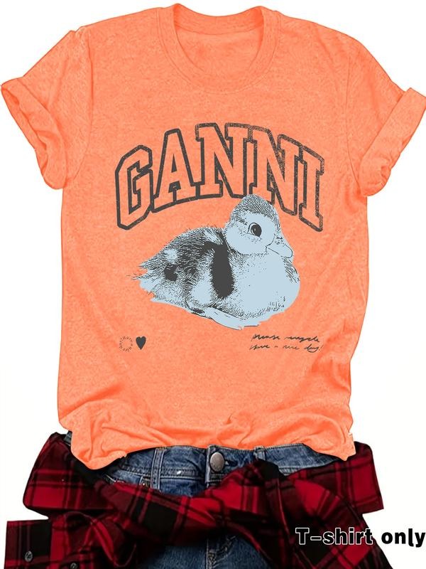 Women's Summer Casual Fashion Vintage Duck Print Round Neck Short Sleeve T-Shirt, Comfortable Breathable S-Xxl Hoodie,...