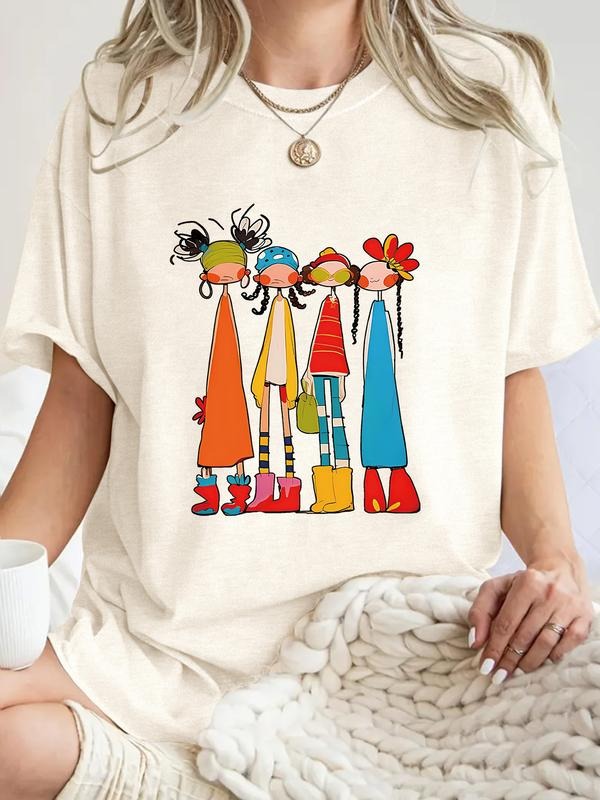 Women's Summer Casual Fashion Vintage Print Short Sleeve Round Neck T-Shirt, Comfortable Breathable Fitted Top, S-Xxl...