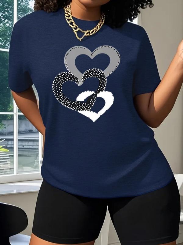 Women's Summer Casual Fitted Heart Print Round Neck Short Sleeve T-Shirt, Comfortable Breathable Fashion Top, S-Xxl Sizes...