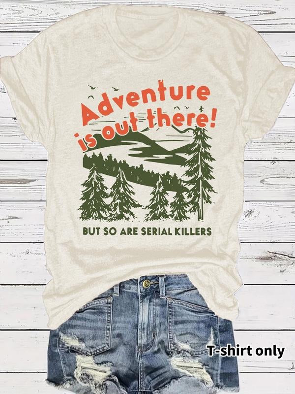 Women's Summer Casual Fitted Round Neck Short Sleeve T-Shirt, Adventure Quote Print, Comfortable Breathable, S-Xxl Sizes...