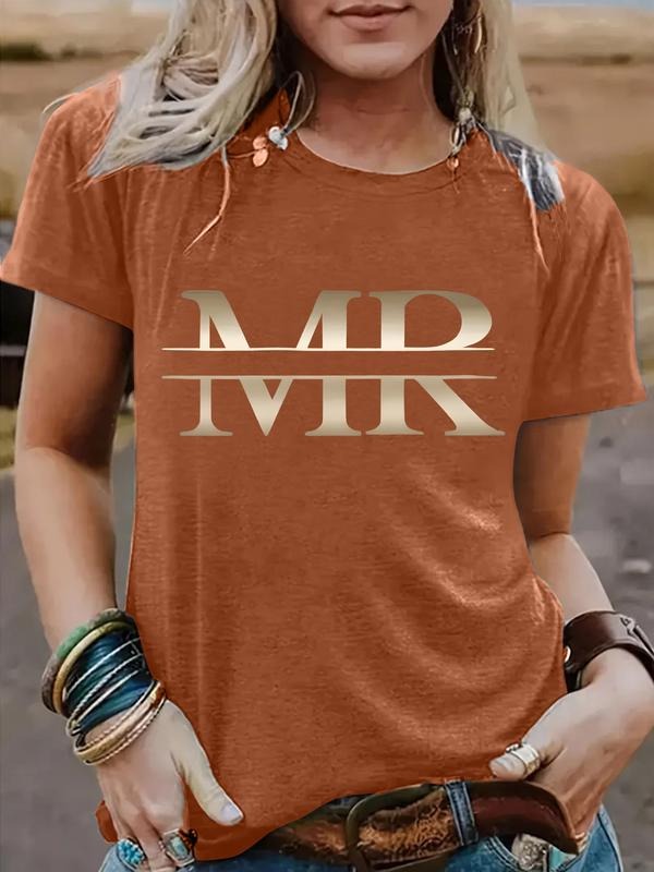 Women's Summer Casual Fitted Round Neck Short Sleeve T-Shirt, Comfortable Breathable Fashion Letter Print Top, S-Xxl...