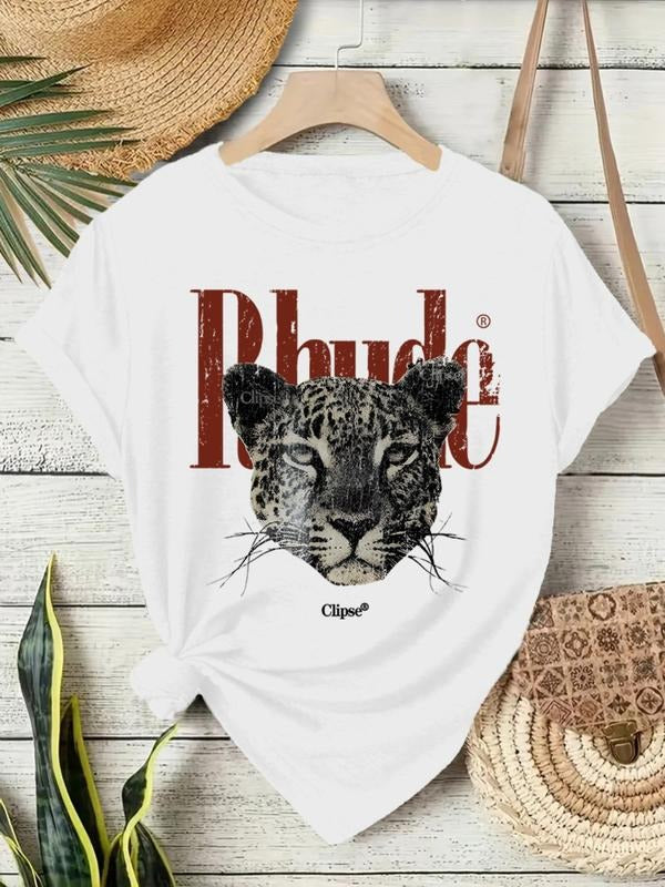 Women's Summer Casual Fitted Round Neck Short Sleeve T-Shirt, Comfortable Breathable Rhude Print Top, Available in S-Xxl...