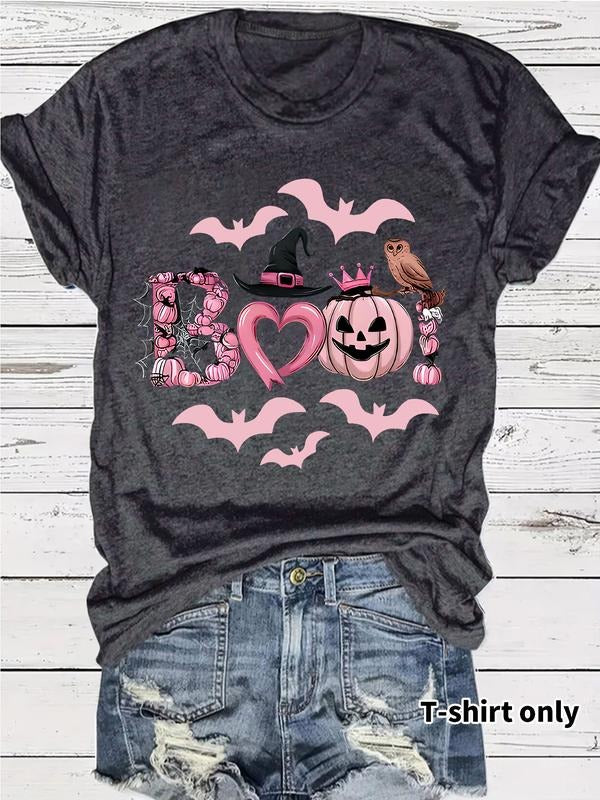 Women's Summer Casual Fitted Round Neck Short Sleeve T-Shirt, Halloween Print, Breathable Comfort, S-Xxl Sizes Available...