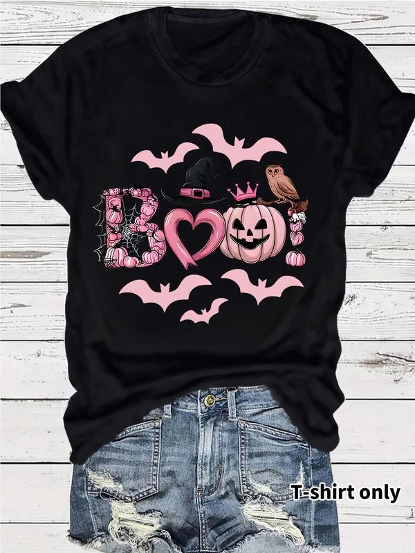 Women's Summer Casual Fitted Round Neck Short Sleeve T-Shirt, Halloween Print, Breathable Comfort, S-Xxl Sizes Available...