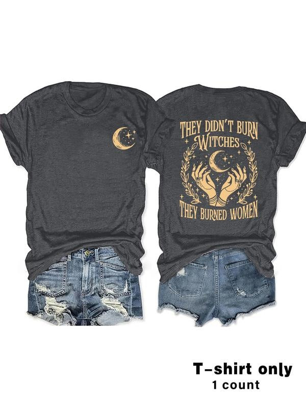 Women's Summer Casual Fitted Round Neck Short Sleeve T-Shirt, Moon Star Print, Comfortable Breathable Fashion Top S-Xxl...