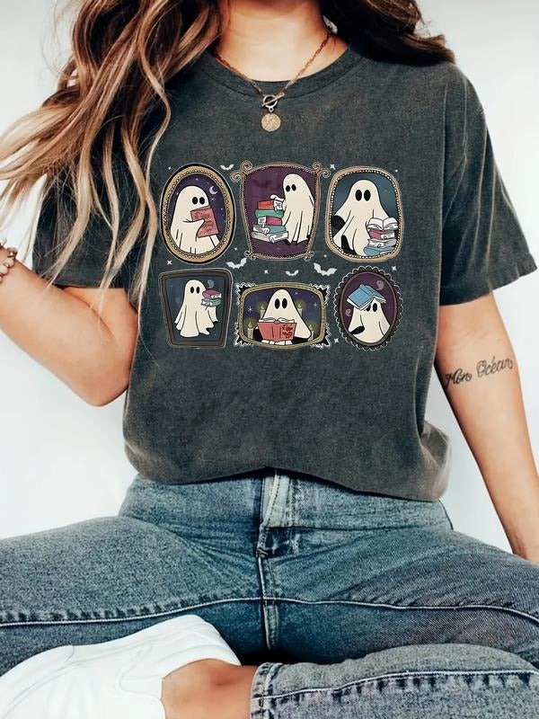Women's Summer Casual Fitted Short Sleeve T-Shirt, Round Neck Halloween Print Top, Comfortable Breathable Fabric, S-Xxl...
