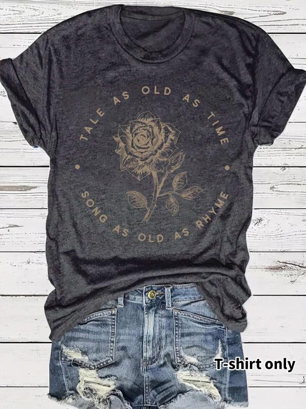 Women's Summer Casual Floral Print Round Neck Short Sleeve T-Shirt, Comfortable Breathable Fitted Top for Daily Wear...