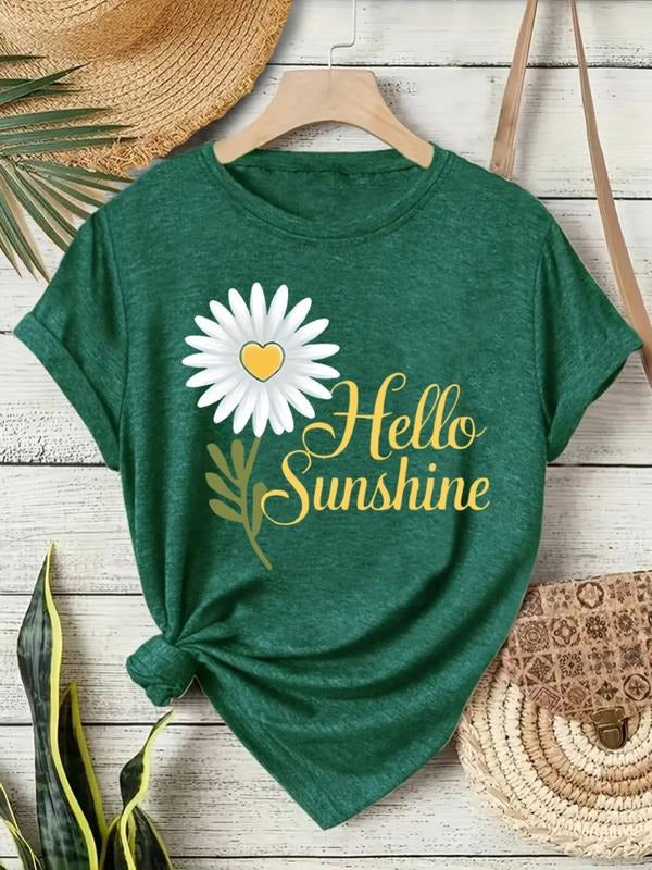 Women's Summer Casual Floral Print Round Neck Short Sleeve T-Shirt, Comfortable Breathable Fitted Top, S-Xxl Sizes...