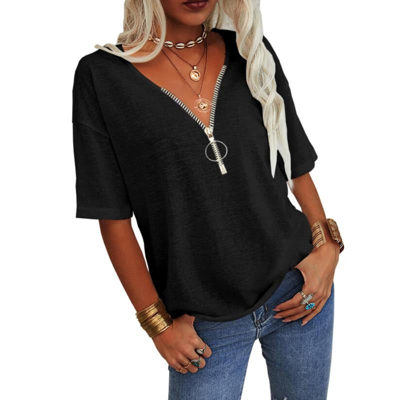 Women's Summer T-shirt V-neck Half Sleeve Smooth Casual Loose Basic Short Sleeve Hoodie, Sweatshirt | UrbanDripWear.com