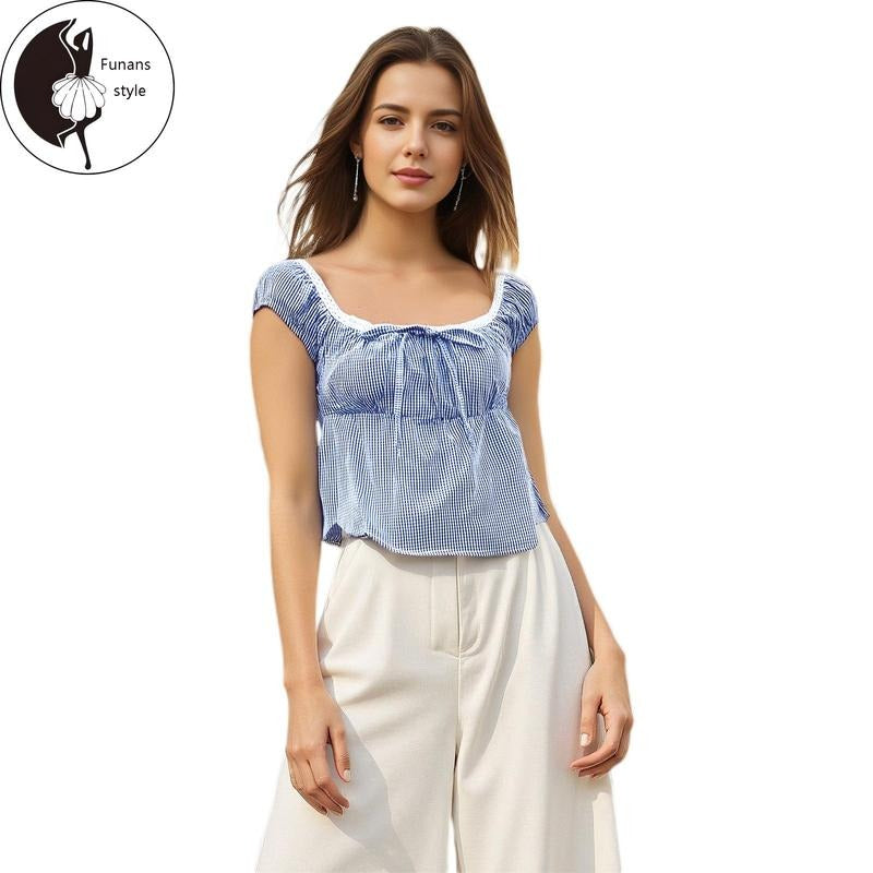 Women's Summer Tops Casual Loose Hem Stylish Plaid& Flower Print Short Sleeve T-Shirt Hoodie, Sweatshirt | UrbanDripWear.com