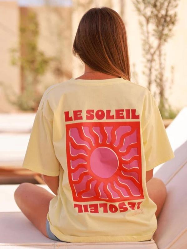 Women's Sun Print Round Neck Tee, Fashion Casual Crew Neck T-Shirt for Daily Holiday Vacation Outdoor Wear, Ladies...