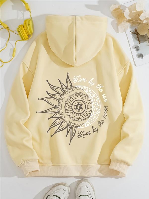 Women's Sun and Moon Pattern Hooded Long Sleeve Sweatshirt, Casual Landscape Print Pullover Top for Fall & Winter...