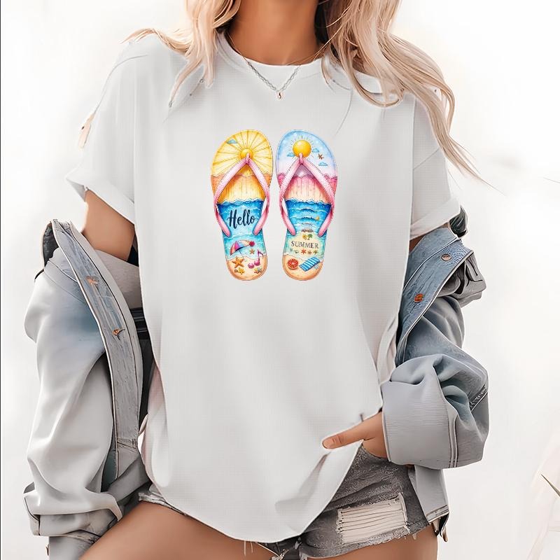 Women's T - Shirt with Cheerful Summer - themed Design: Flip
