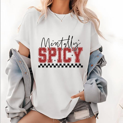 Women's T - Shirt with Trendy "Mentally SPICY" Slogan and Cool Checkered Design Hoodie, Sweatshirt | UrbanDripWear.com