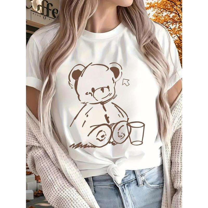 Women's T-Shirt | Sporty Bear Graphic Print | Round Neck, Short Sleeve | All-Season Comfort Fit | Machine Washable |...