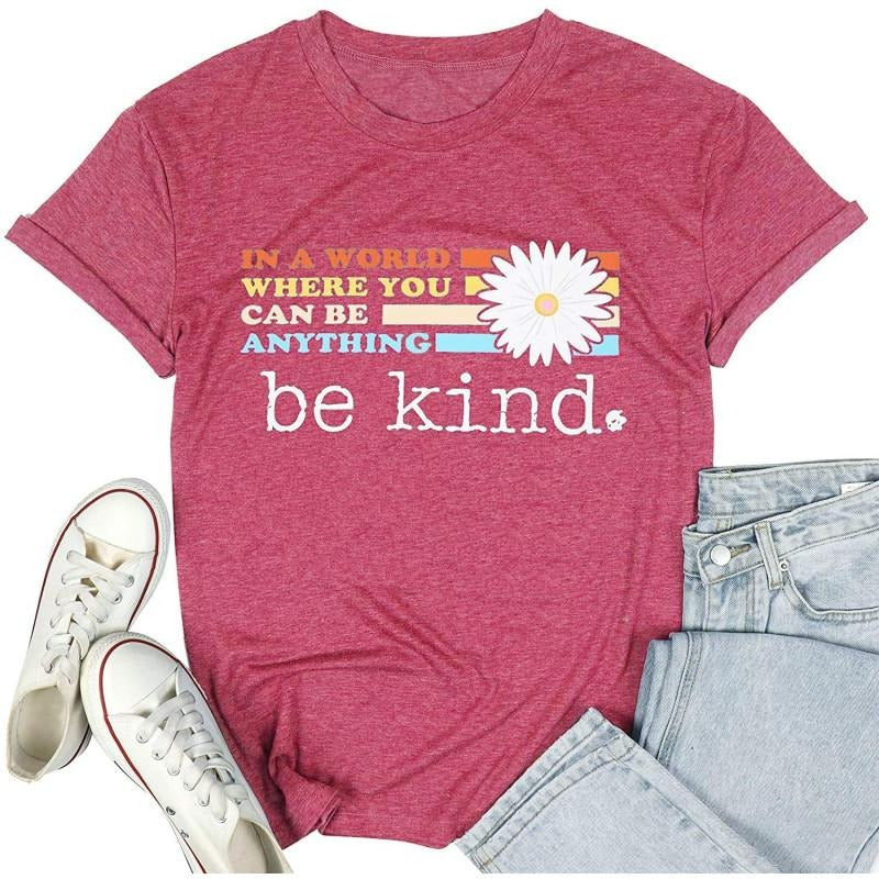 Women's T-Shirt A World Where You Can Be Anything Be Kind Cute Graphic Short Sleeve Round Neck Casual Tops Hoodie, Sweatshirt