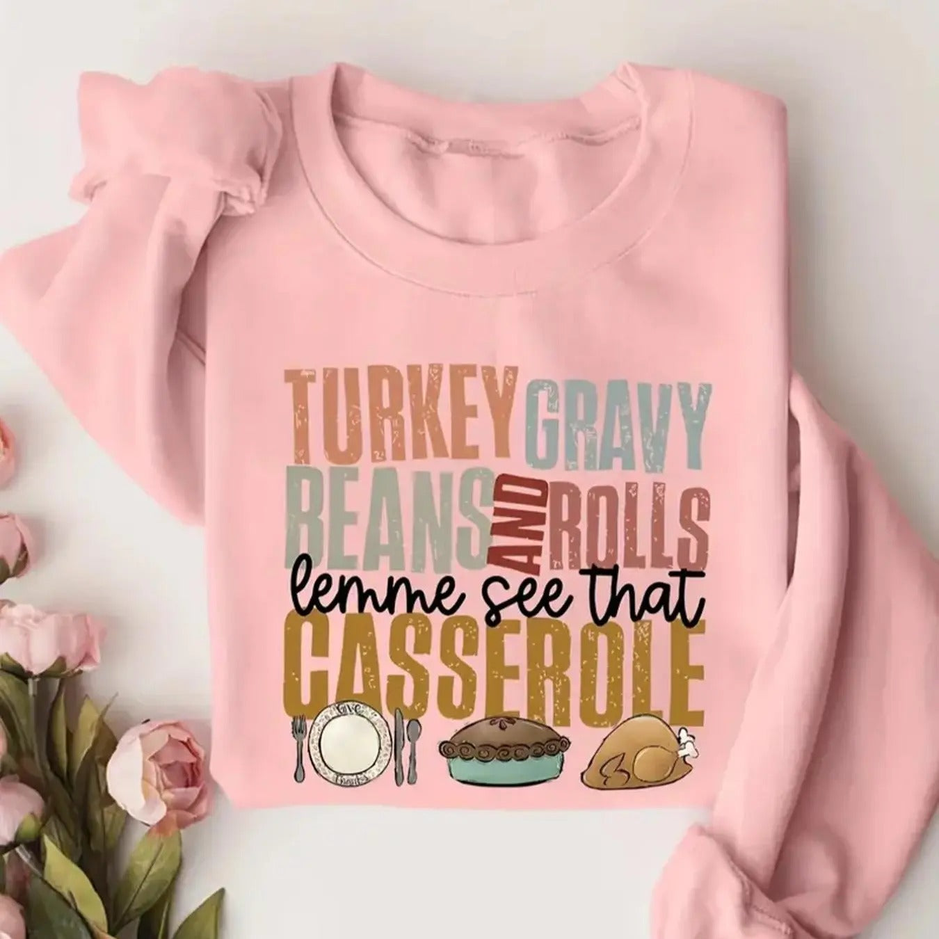 Women's Thanksgiving Food & Letter Print Crew Neck Pullover, Casual Long Sleeve Sweatshirt For Fall & Winter, Women's...