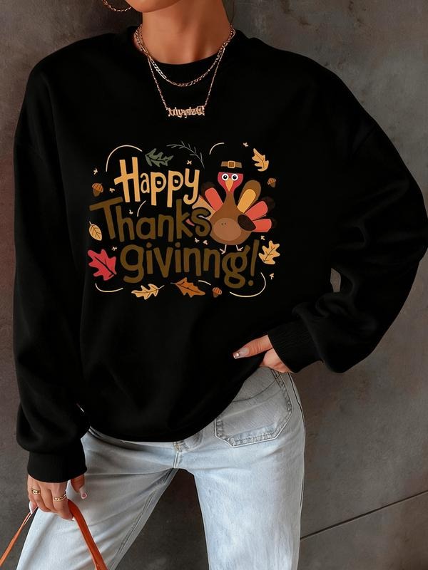 Women's Thanksgiving Round Neck Pullover Sweatshirt, Turkey Print Casual Fitted Sweater for Fall & Winter, Holiday Party...