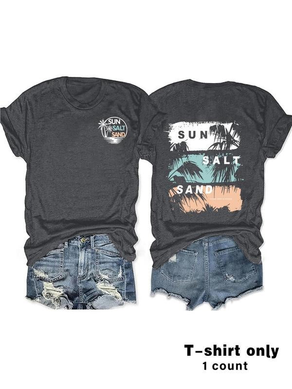 Women's Tiger & Letter Print Round Neck Tee, Casual Short Sleeve Crew Neck T-shirt for Summer, Fashion Women's Top for...