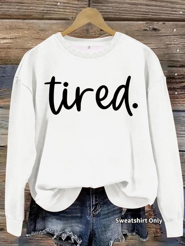 Women's Tired Print Crew Neck Sweatshirt, Casual Long Sleeve Pullover for Fall & Winter, Women's Clothes for Daily Wear,...
