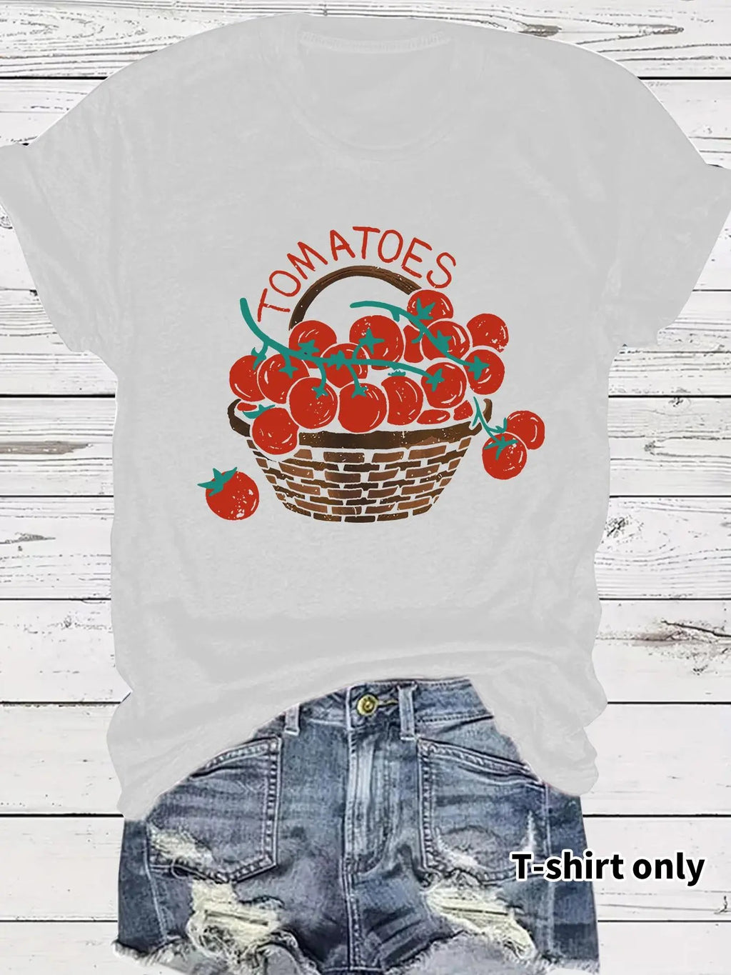 Women's Tomato Print Round Neck Tee, Casual Short Sleeve Crew Neck T-shirt for Summer, Fashion Women's Top for Daily Wear...
