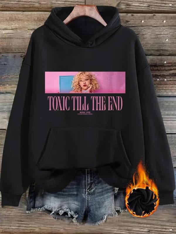 Women's Toxic Till the End Print Hooded Long Sleeve Sweatshirt, Casual Loose-Fitting Pullover for Fall & Winter T-Shirts,...