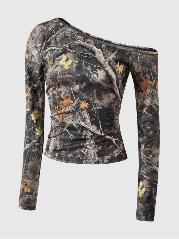 Women's Tree Print Long Sleeve Tee, Casual Round Neck T-shirt for Outdoor Daily Wear, Ladies Clothes for All Seasons...