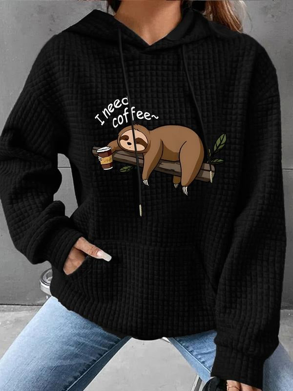 Women's Trendy Fashion Hooded Sweatshirt with Sloth Pattern, Long Sleeve Pocket Design, Fall & Winter Casual Top...