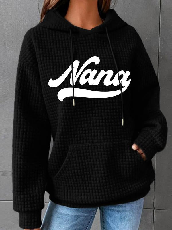 Women's Trendy Hooded Sweatshirt Nana Print, Long Sleeve Pullover with Pocket, Fall Winter Casual Top T-Shirts, Hoodie