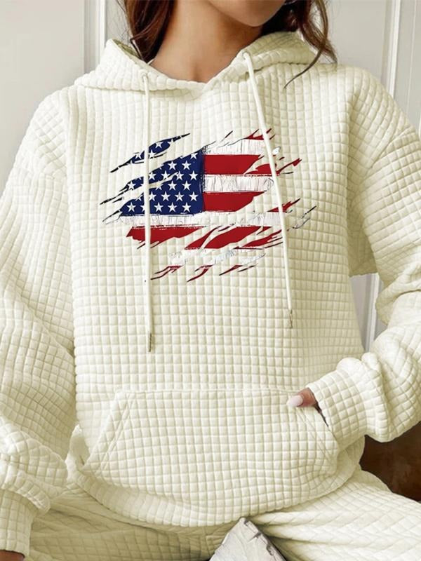 Women's Trendy Hooded Sweatshirt with American Flag Print, Long Sleeve Pullover with Pocket, Fall & Winter Casual Top...